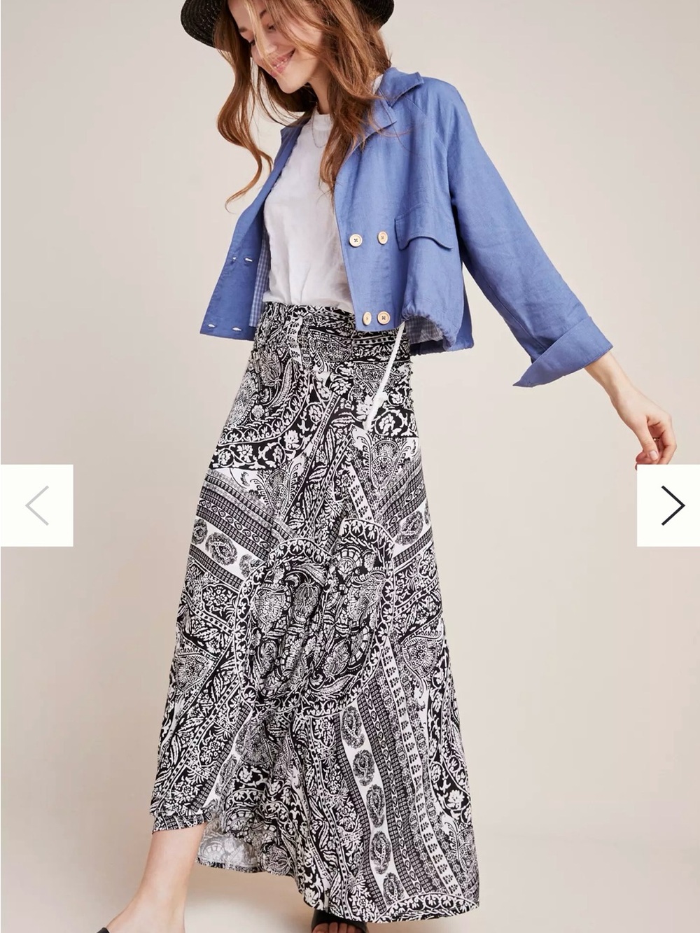 Maeve Black & White Paisley Maxi Skirt - Boho  Style